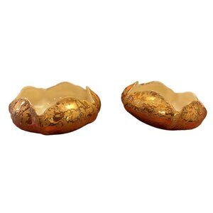 Vintage MCM Kingwood Ceramics Weeping 24KT Gold Dish Set of Two